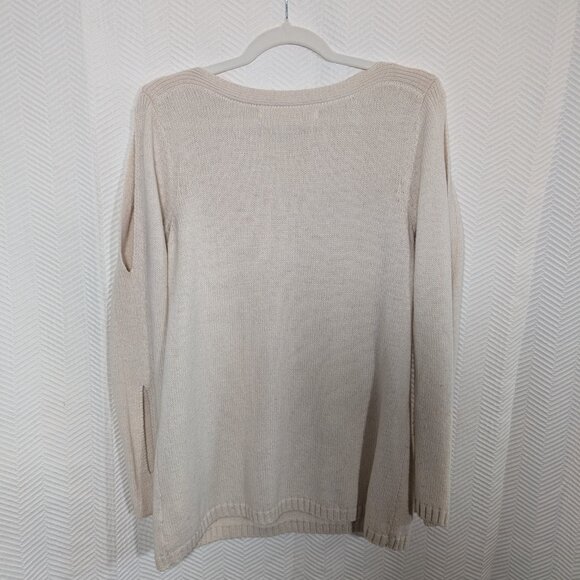 Max Studio Wool Blend Sweater Sleeve Cutouts Longline Neutral Knit Medium - Picture 10 of 11